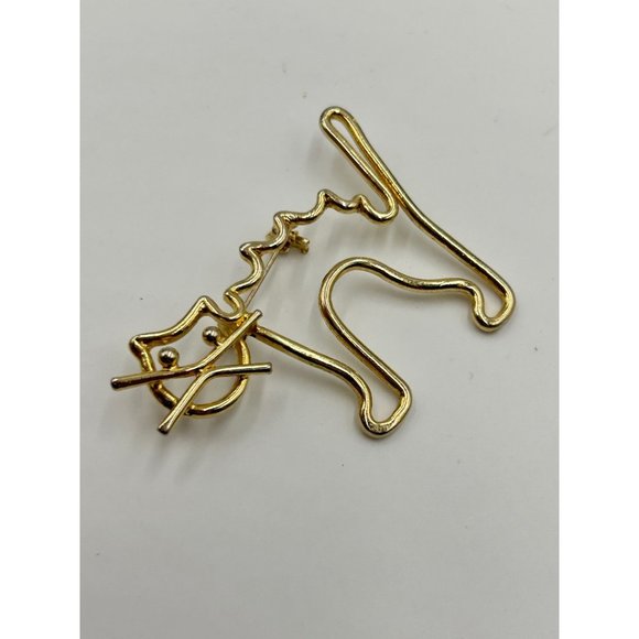 Vintage Spooky Cat Pin Brooch Gold Tone Outline Animal Figural Costume Jewelry - Picture 4 of 5